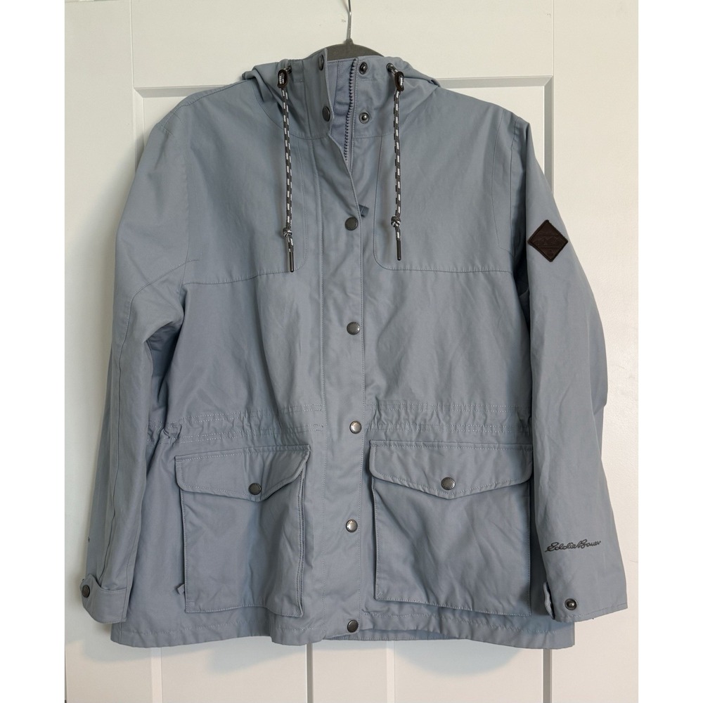 Eddie Bauer Charly Rain Jacket Women's XL Petite Blue Hooded Waterproof Coat